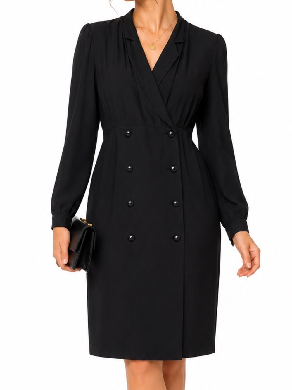 GHOST Black Double-Breasted Long Sleeve Midi Dress Medium